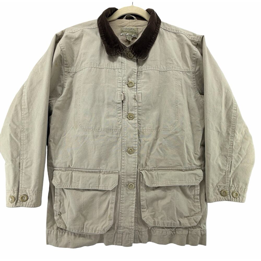Cabelas Chore Coat Womens 2XL Tan Canvas Field Barn Lined Corduroy Collar READ